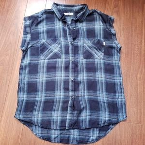 Vans sleeveless flannel button down shirt